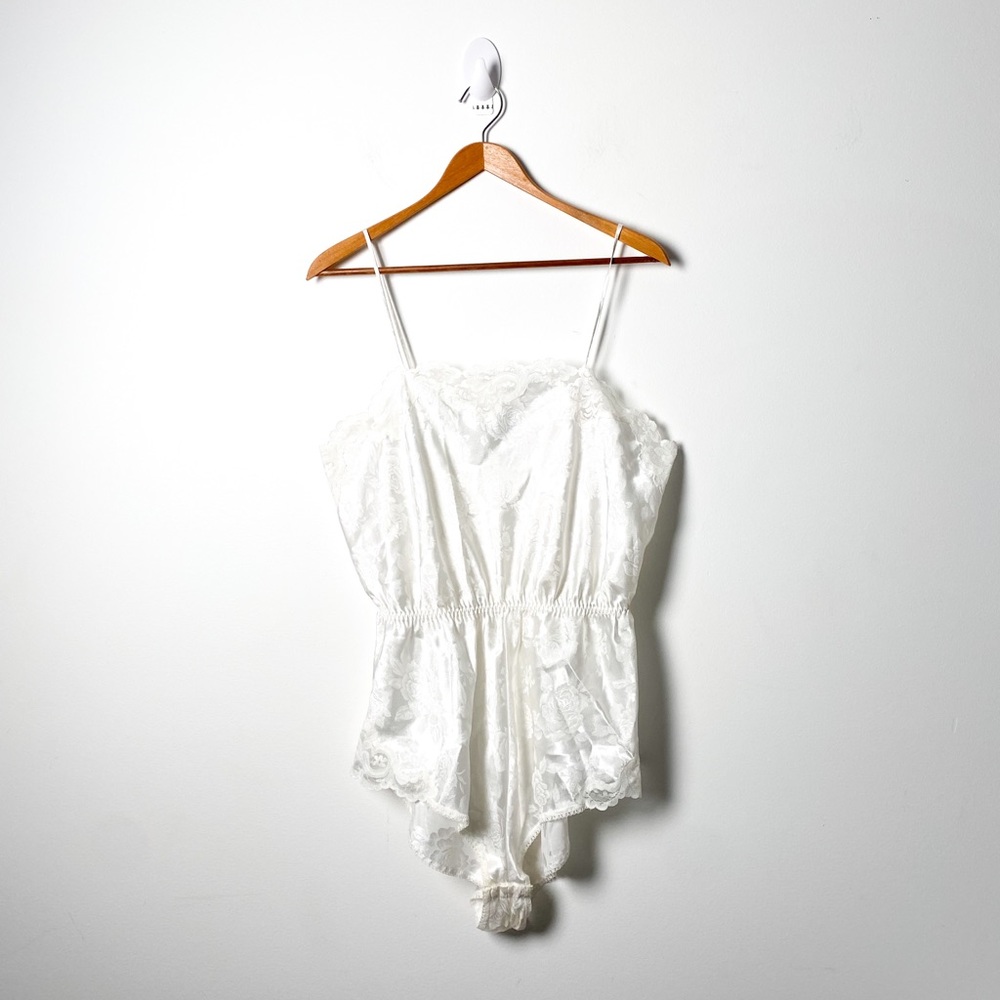 Vintage White Floral Lace Silky Bodysuit